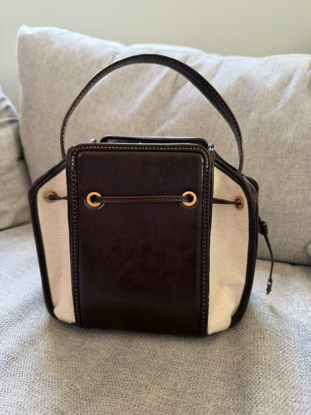 Zara Textured Mini Bucket Bag Cream & Brown + 2 Straps